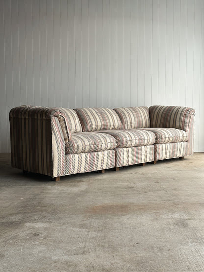Vintage Postmodern Three-Piece Modular Sofa in Original Striped Upholstery, C. 1980s