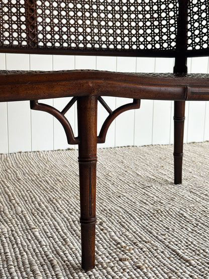 Vintage Faux Bamboo Caned Settee Bench, c. 1970s