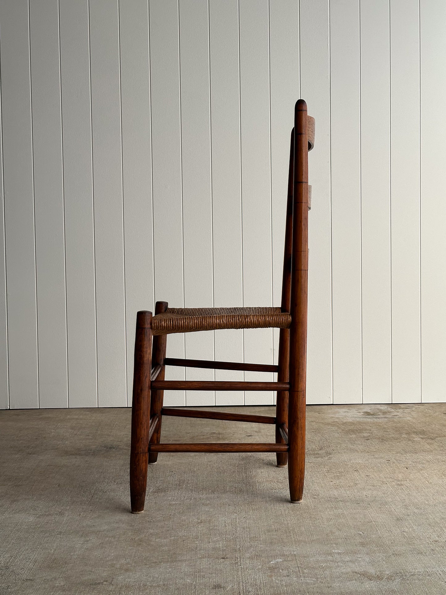 Antique Shaker Ladderback Chair with Hand-Woven Rush Seat, C. 1910