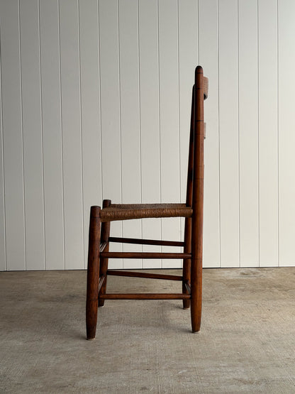 Antique Ladderback Chair with Hand-Woven Rush Seat