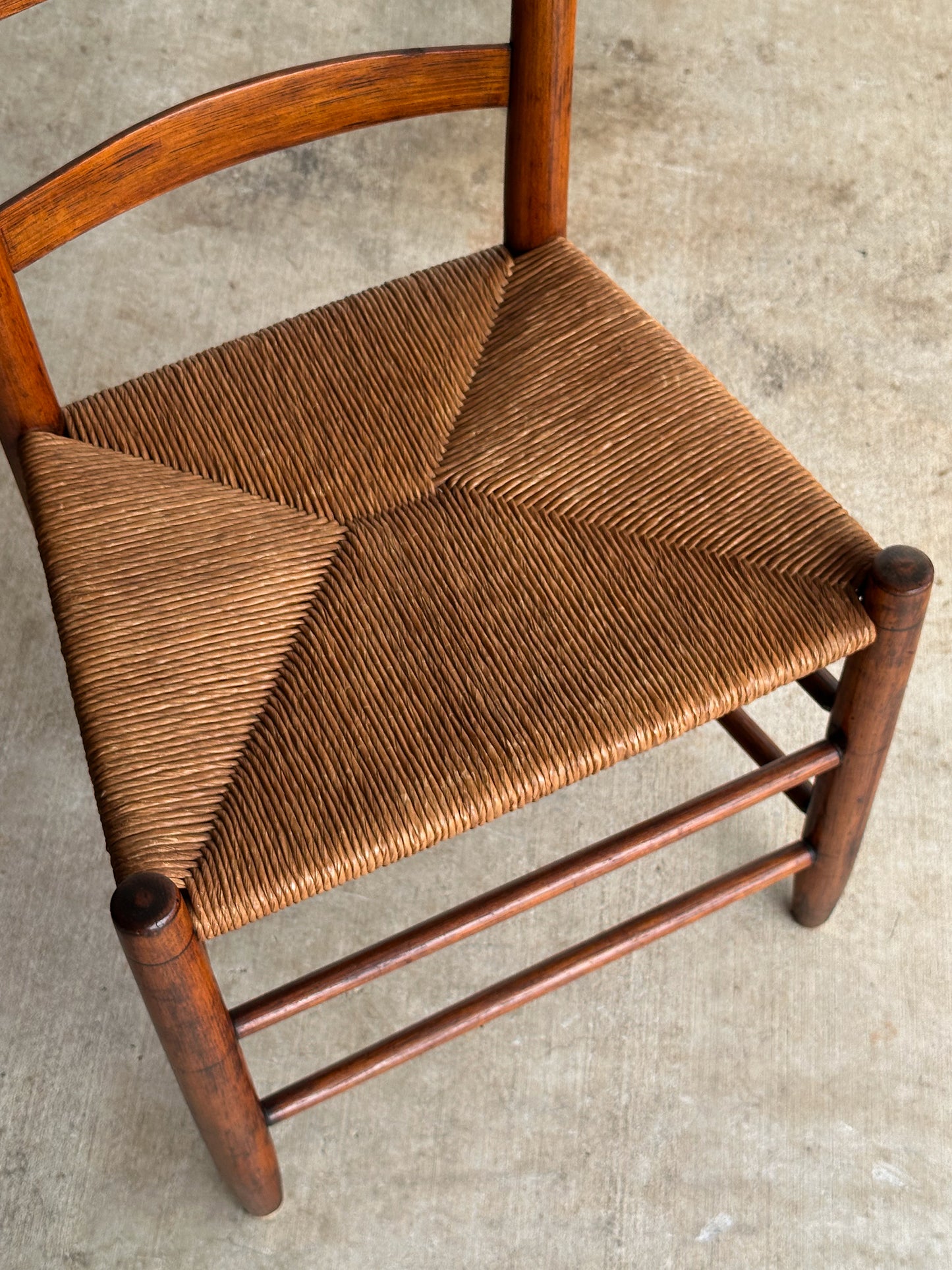 Antique Shaker Ladderback Chair with Hand-Woven Rush Seat, C. 1910
