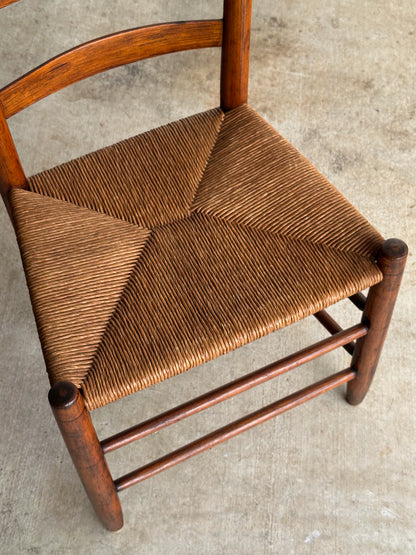 Antique Ladderback Chair with Hand-Woven Rush Seat