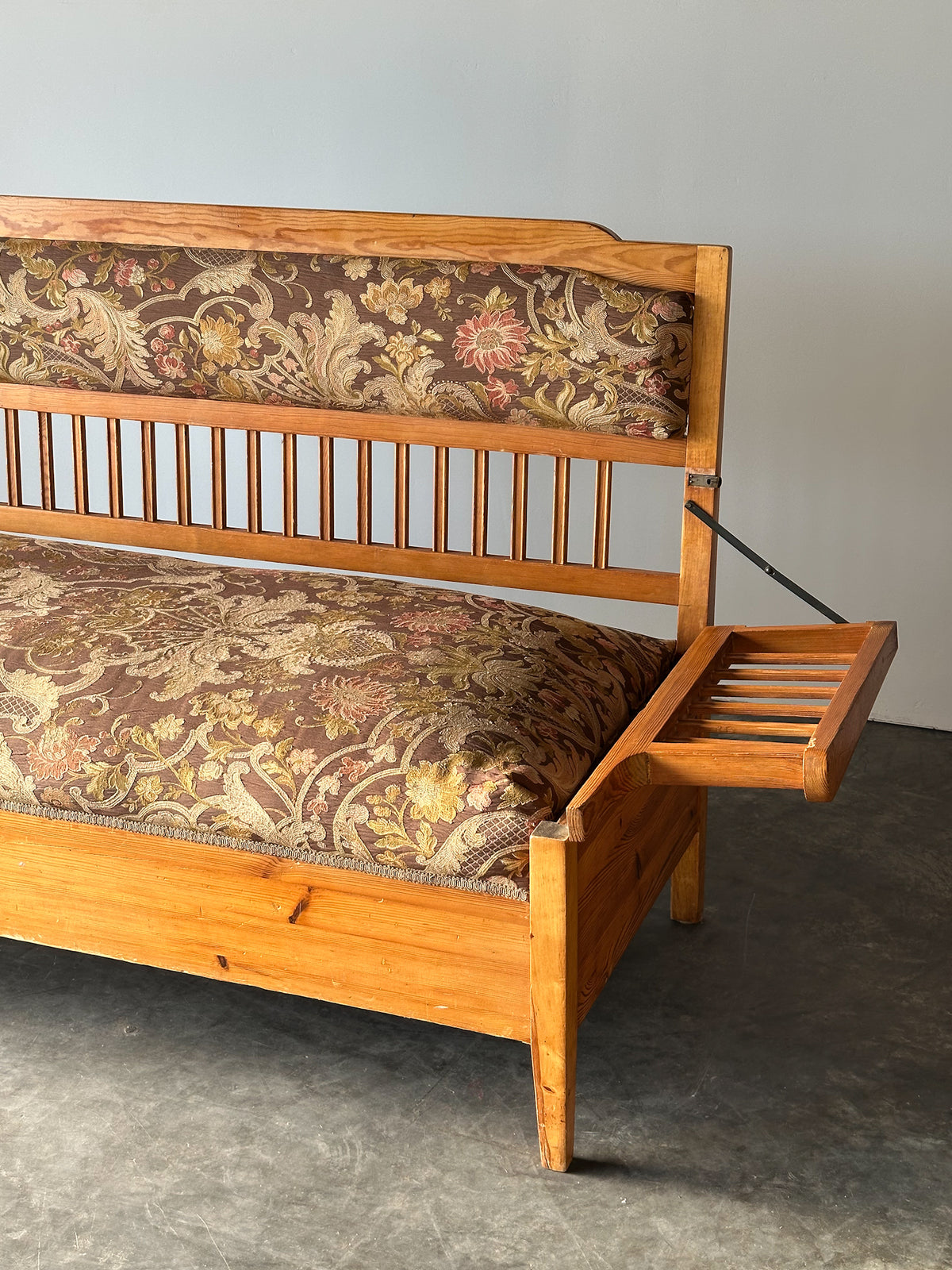 Pine Bench Fold-Out Daybed With Hidden Storage, Central Europe, 19th Century