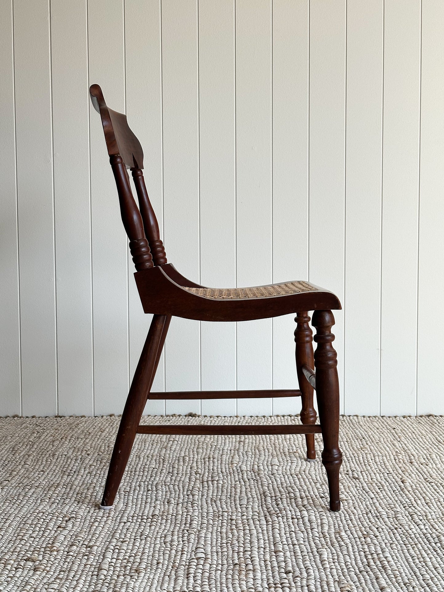 1960s Vintage Sculpted Mahogany Dining Chairs with Cane Seats, Set of 4