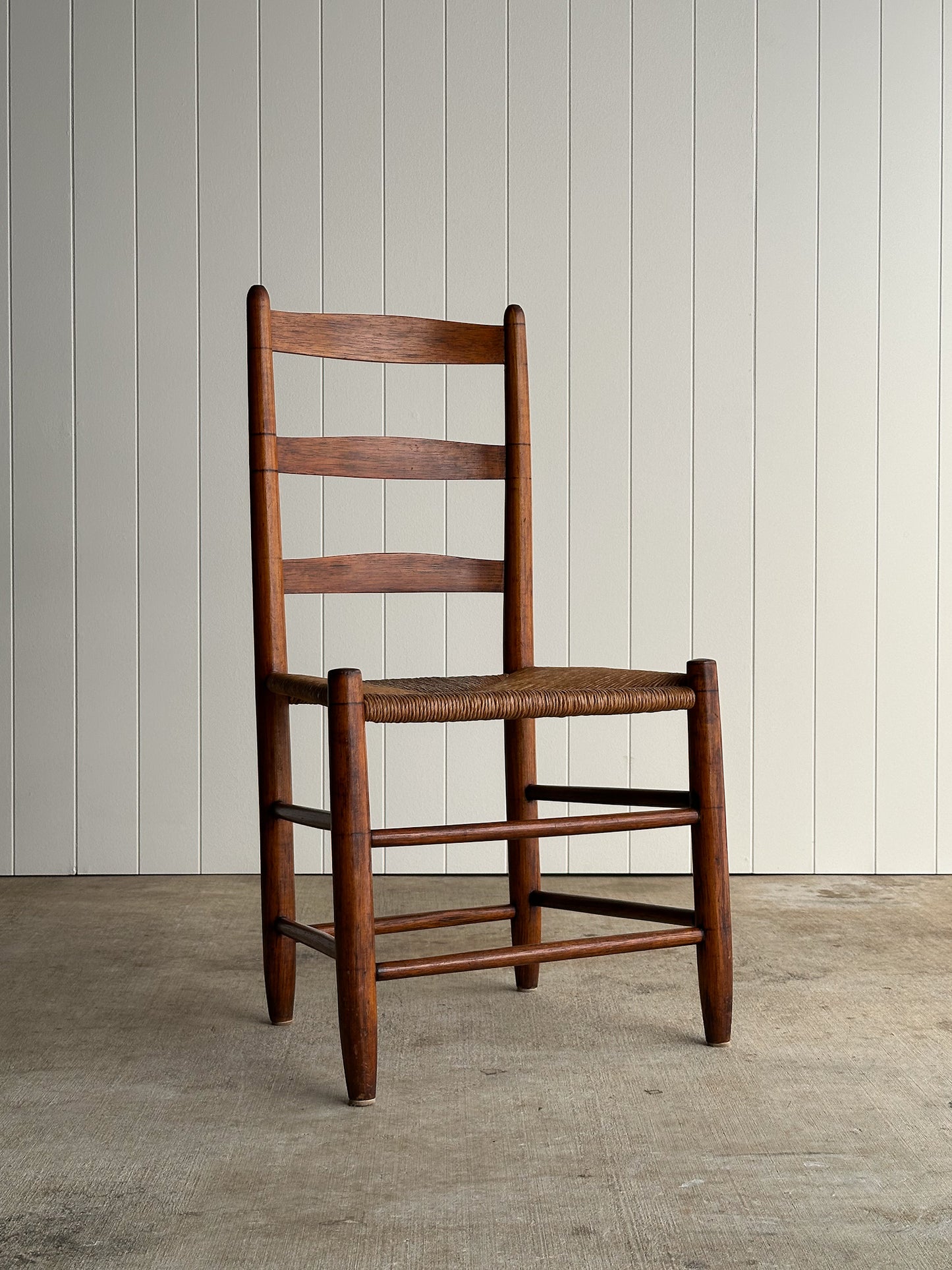 Antique Shaker Ladderback Chair with Hand-Woven Rush Seat, C. 1910