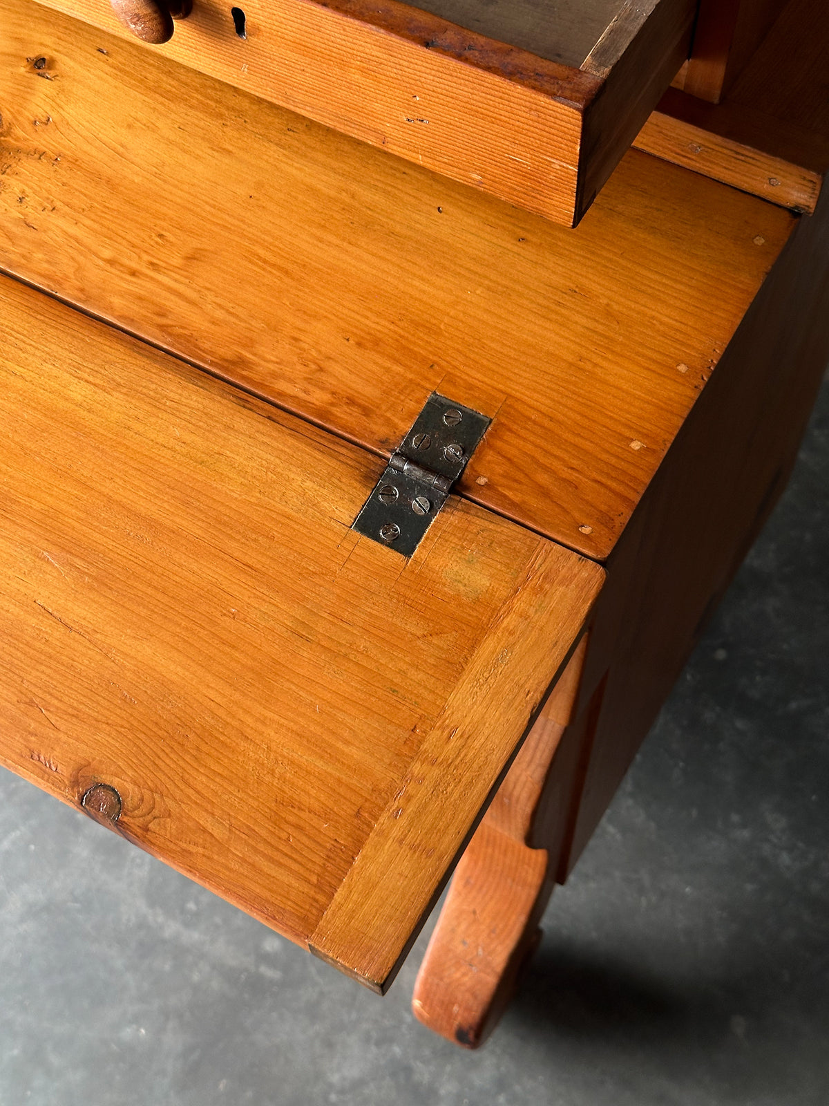 Pine Fall-Front Secretary Desk with Glass-Front Bookcase, Circa 1840s