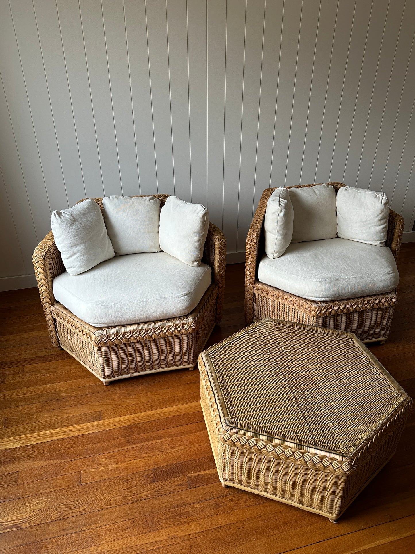 Vintage Brown Jordan Braided Wicker Coffee Table