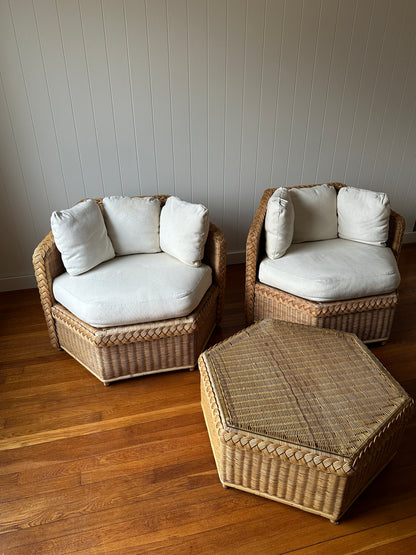 Vintage Brown Jordan Braided Wicker Coffee Table