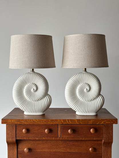 Vintage Plaster Nautilus Table Lamps, Pair
