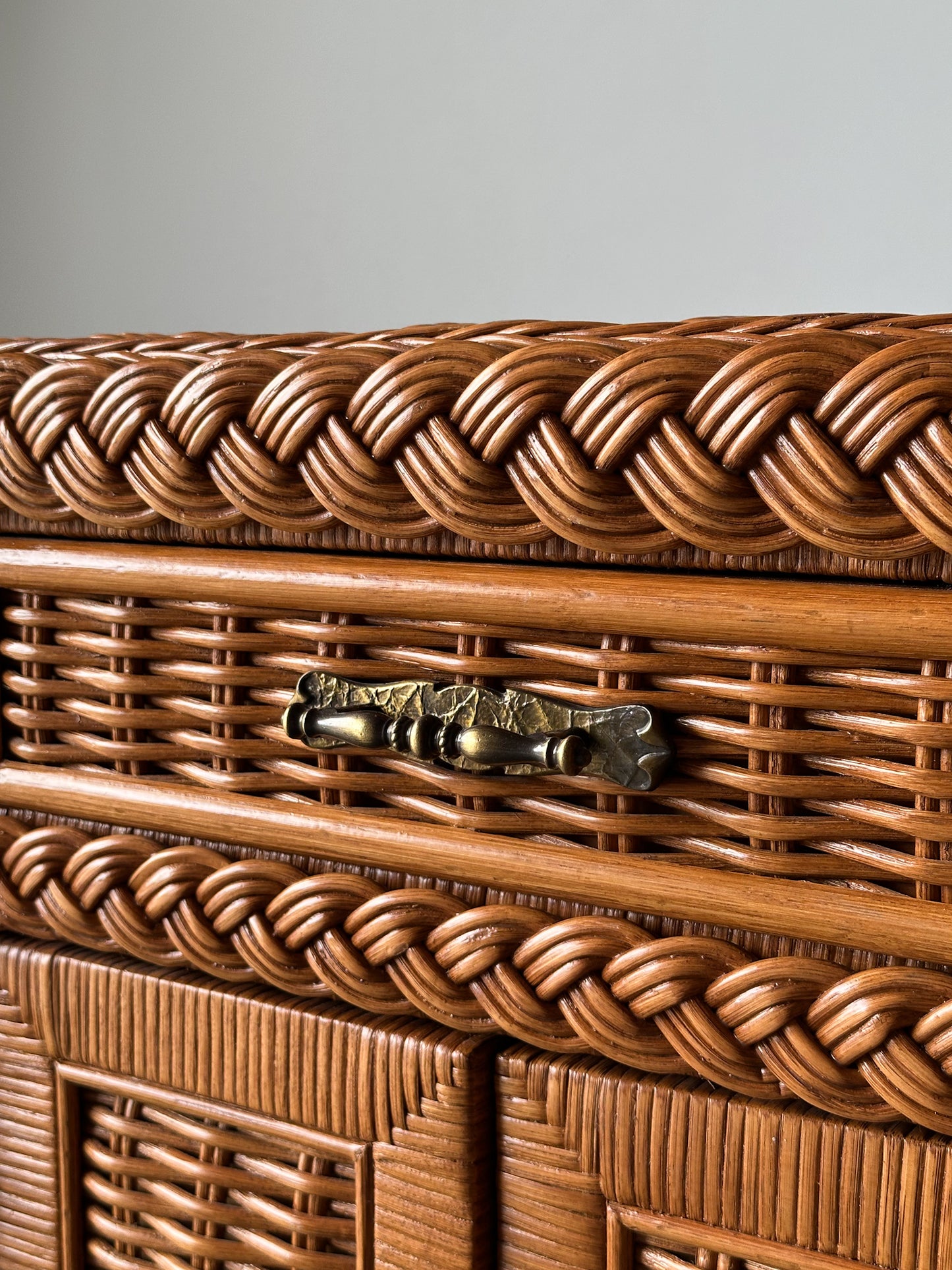 Vintage Woven Wicker Nightstand