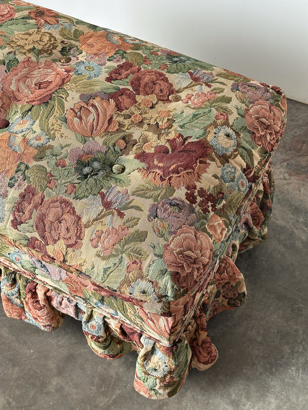 Floral Jacquard Tapestry Skirted Tufted Ottoman, 1980s