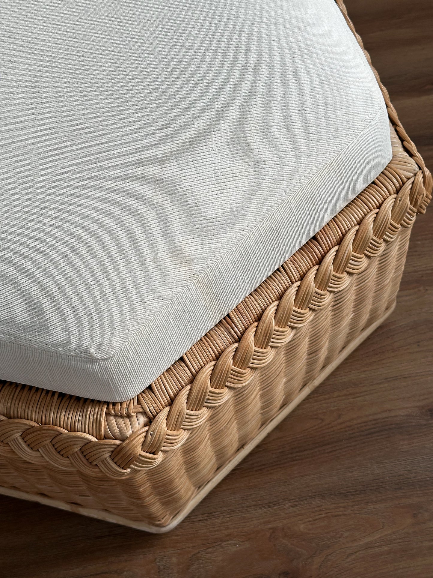 Vintage Brown Jordan Braided Wicker Hexagonal Ottoman