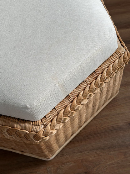 Vintage Brown Jordan Braided Wicker Hexagonal Ottoman