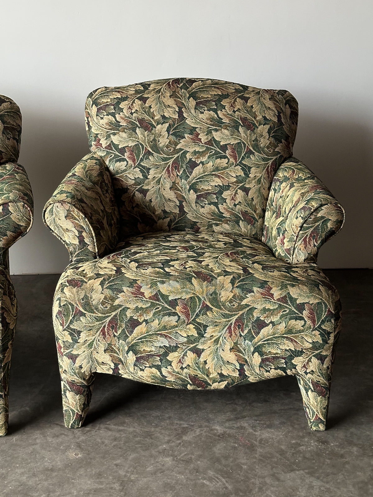 Sage Acanthus Tapestry Club Chairs, John Hutton for Donghia Luciano, 1990s, Pair