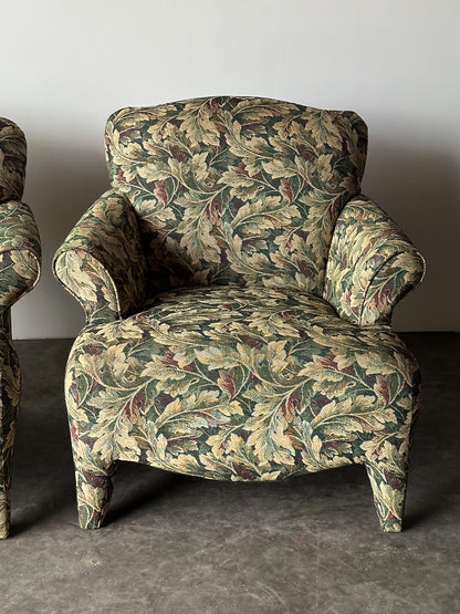 Sage Acanthus Tapestry Club Chairs, John Hutton for Donghia Luciano, 1990s, Pair