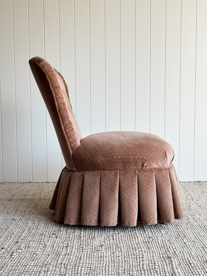 Vintage Blush Velvet Vanity Slipper Chair with Pleated Skirt