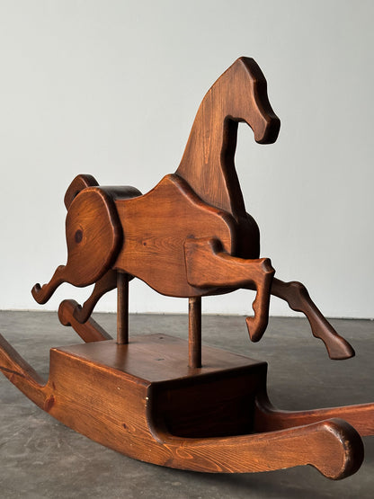 Handcrafted Mid-Century Sculptural Pine Rocking Horse