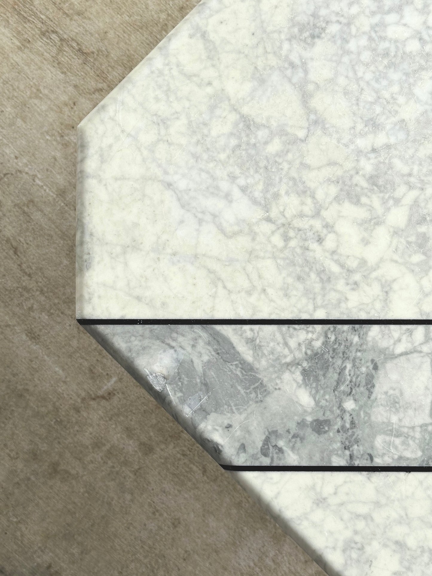 Italian Carrara & Bardiglio Marble Inlay Coffee Table, 1970s