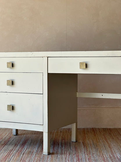 Vintage Simmons Metal Desk With Original Square Pulls, C 1940s