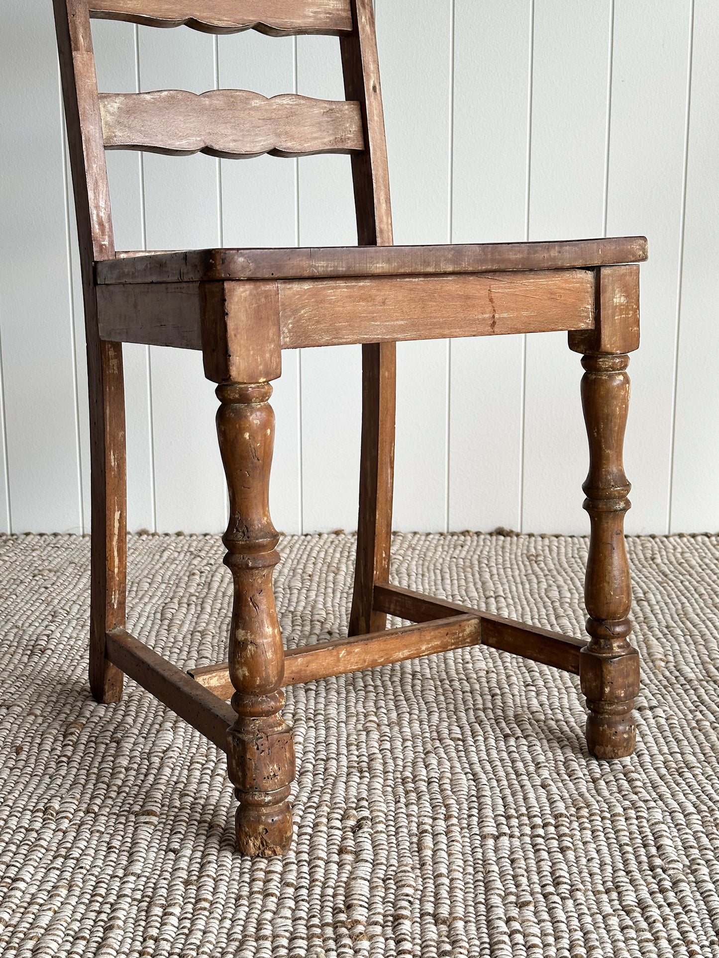 Antique Ladderback Scalloped Accent Dining Chairs, Pair