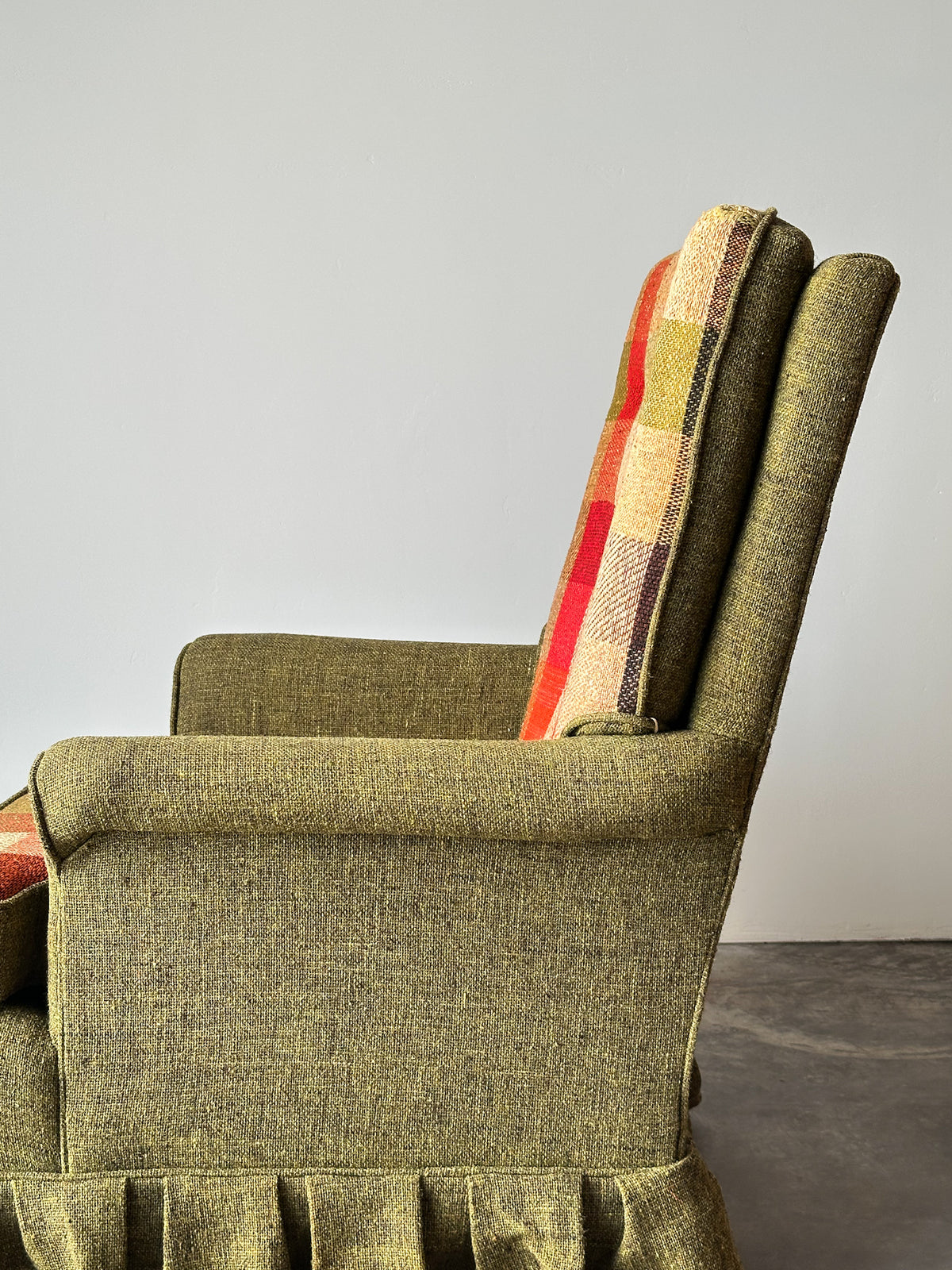 Olive Tweed Swivel Rocker with Patchwork Plaid Upholstery, 1970s
