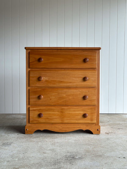 Vintage Pine Chest of Drawers with Scalloped Apron