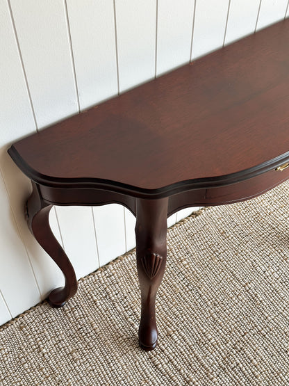 Vintage Mahogany Demi-Lune Serpentine Scalloped Entryway Table