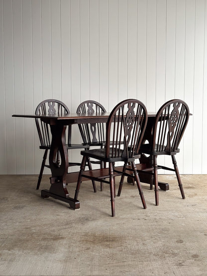 Antique English Country Oak Trestle Dining Table