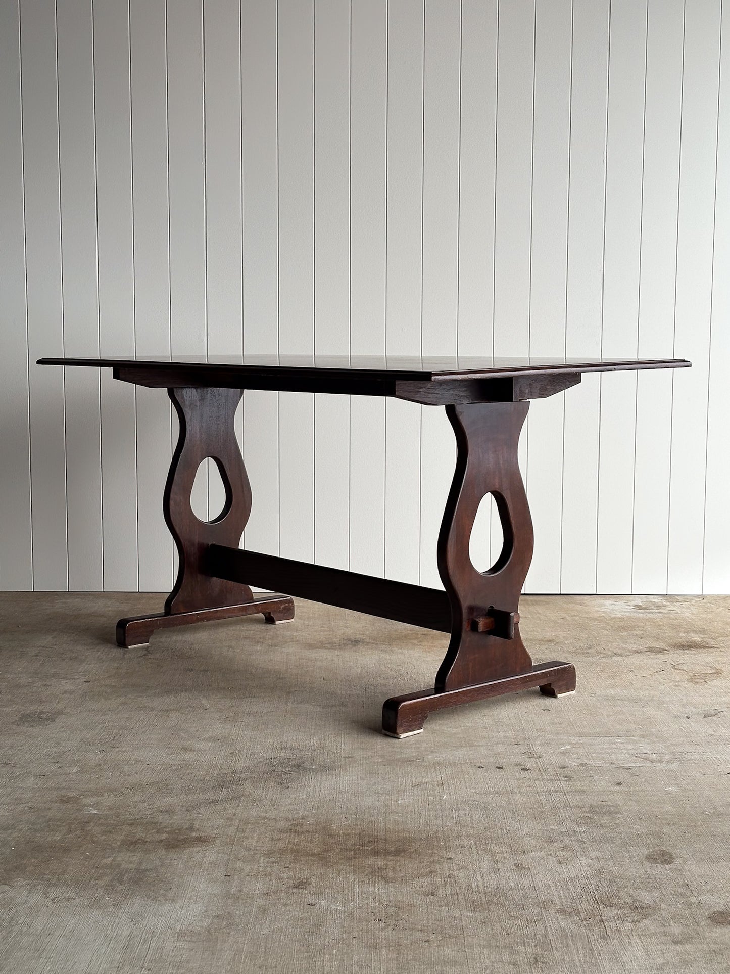 Vintage Old World Architectural Oak Trestle Dining Table