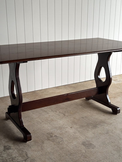 Antique English Country Oak Trestle Dining Table