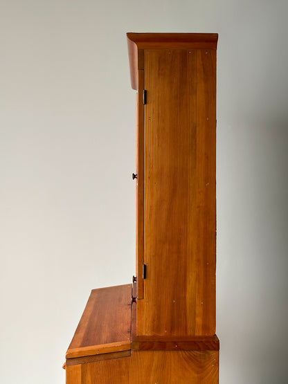 Pine Fall-Front Secretary Desk with Glass-Front Bookcase, Circa 1840s