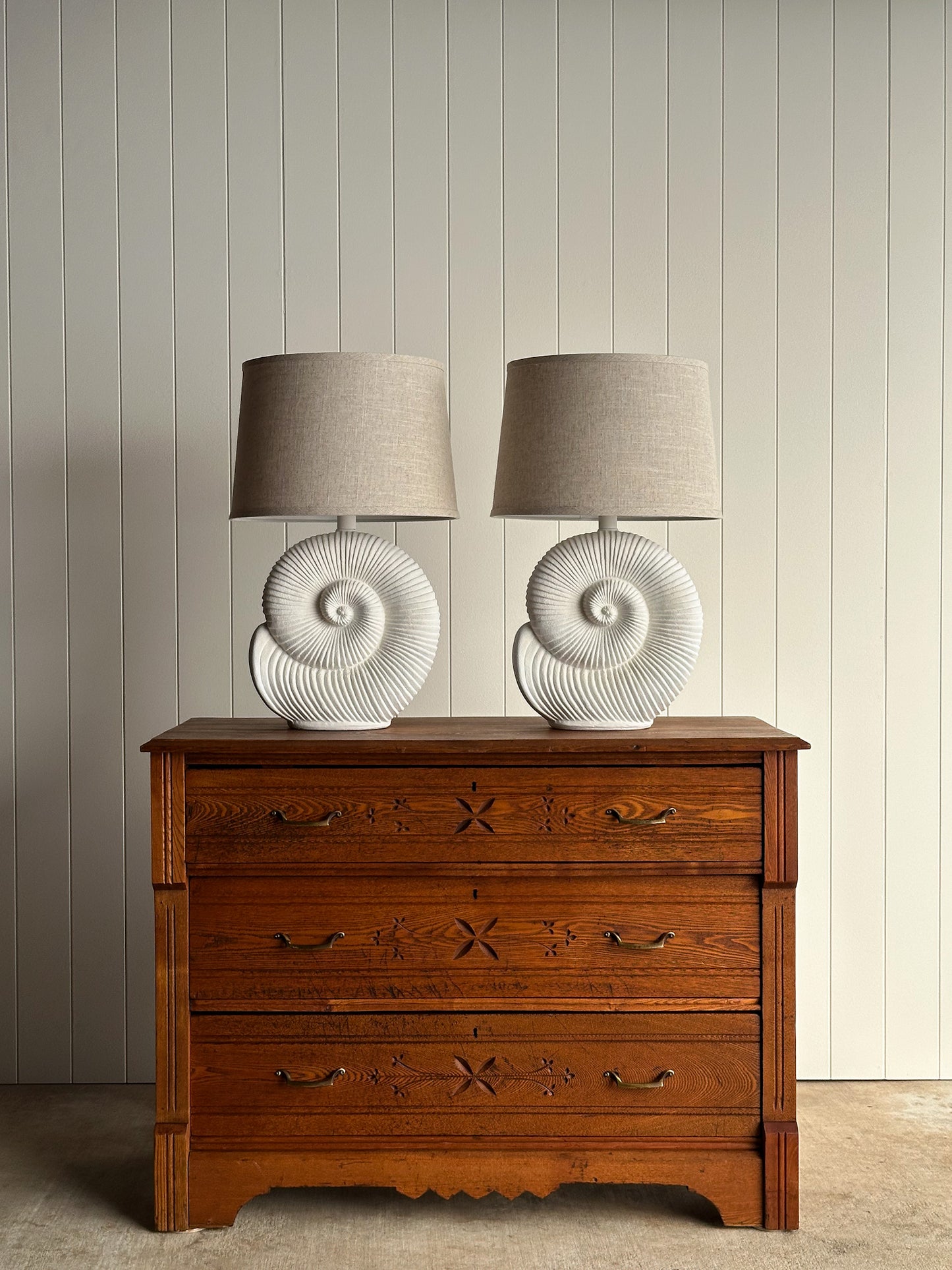 Vintage Postmodern Plaster Seashell Table Lamps, Pair