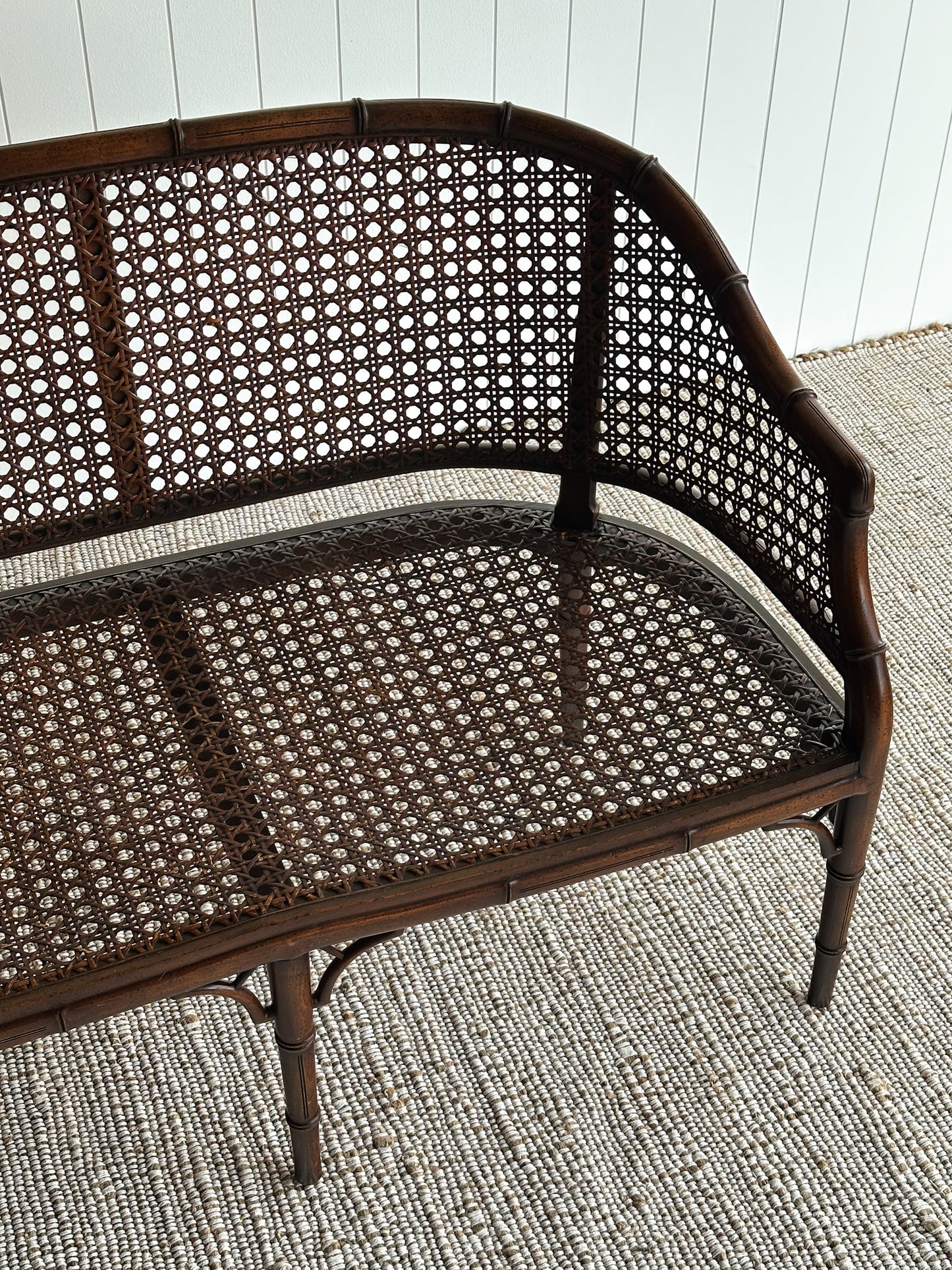 Vintage Faux Bamboo Caned Settee Bench, c. 1970s