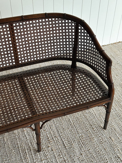 Vintage Faux Bamboo Caned Settee Bench, c. 1970s