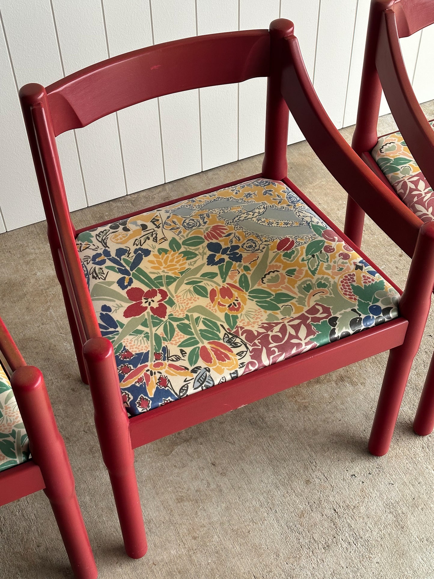Set of Six Vintage Red Lacquered Dining Armchairs, Attributed to Vico Magistretti