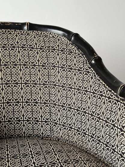 Black Lacquered Faux Bamboo Barrel-Back Armchair, 1980s