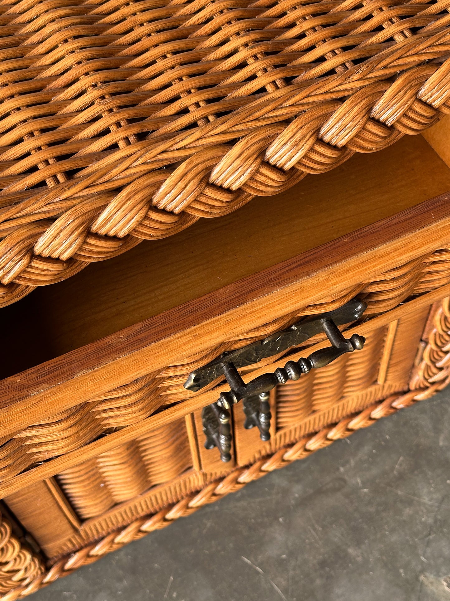 Vintage Woven Wicker Nightstand