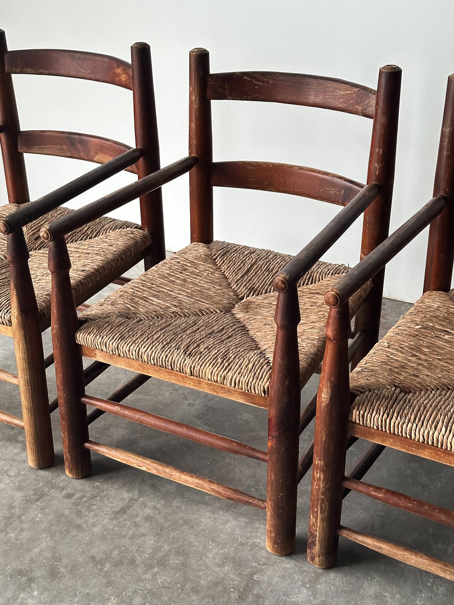 Rustic Pine Hearth Armchairs, France, Mid-20th Century, Set of Four