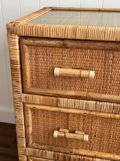 Vintage Woven Rattan Chest of Drawers