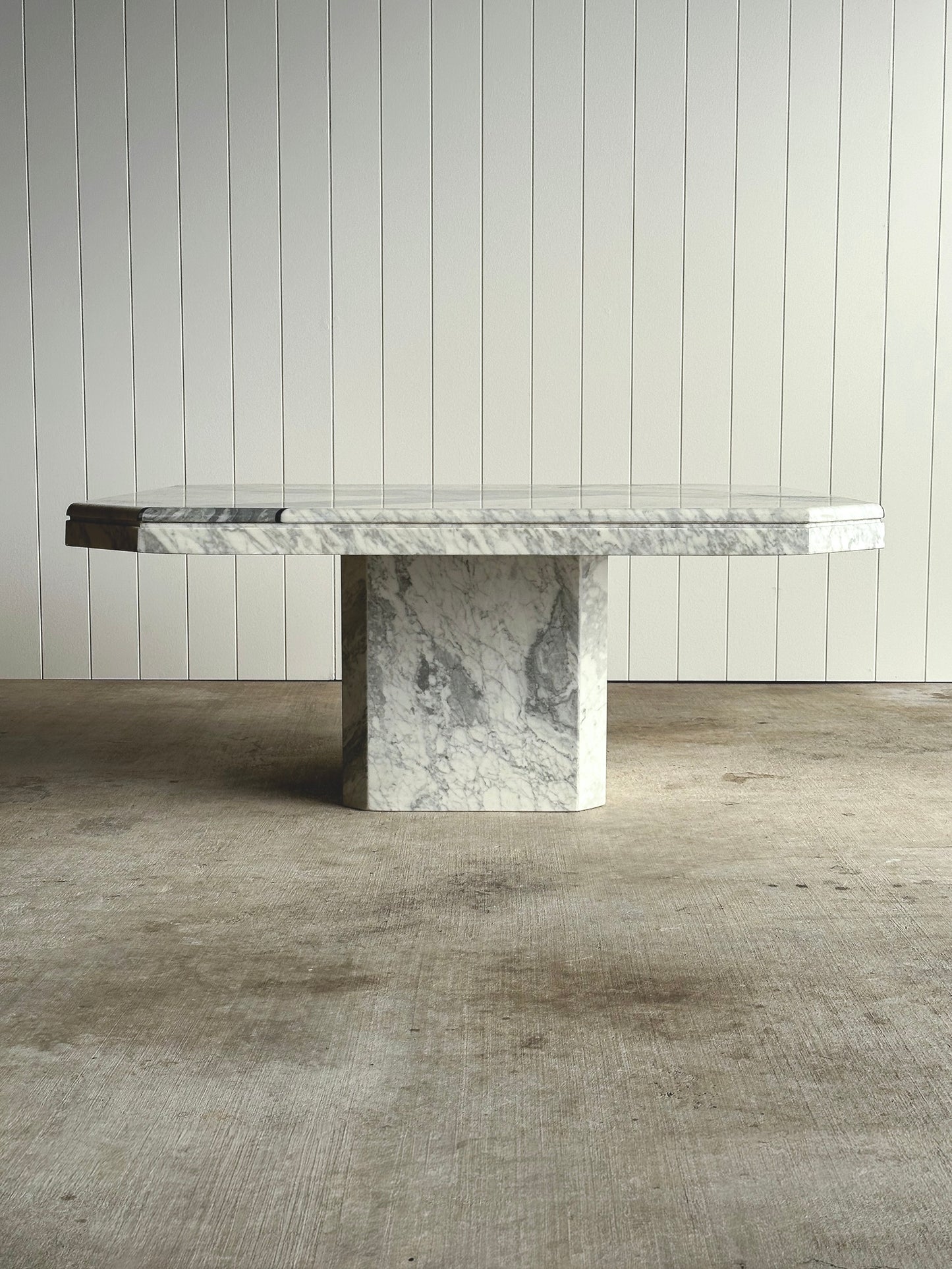 Italian Carrara & Bardiglio Marble Inlay Coffee Table, 1970s