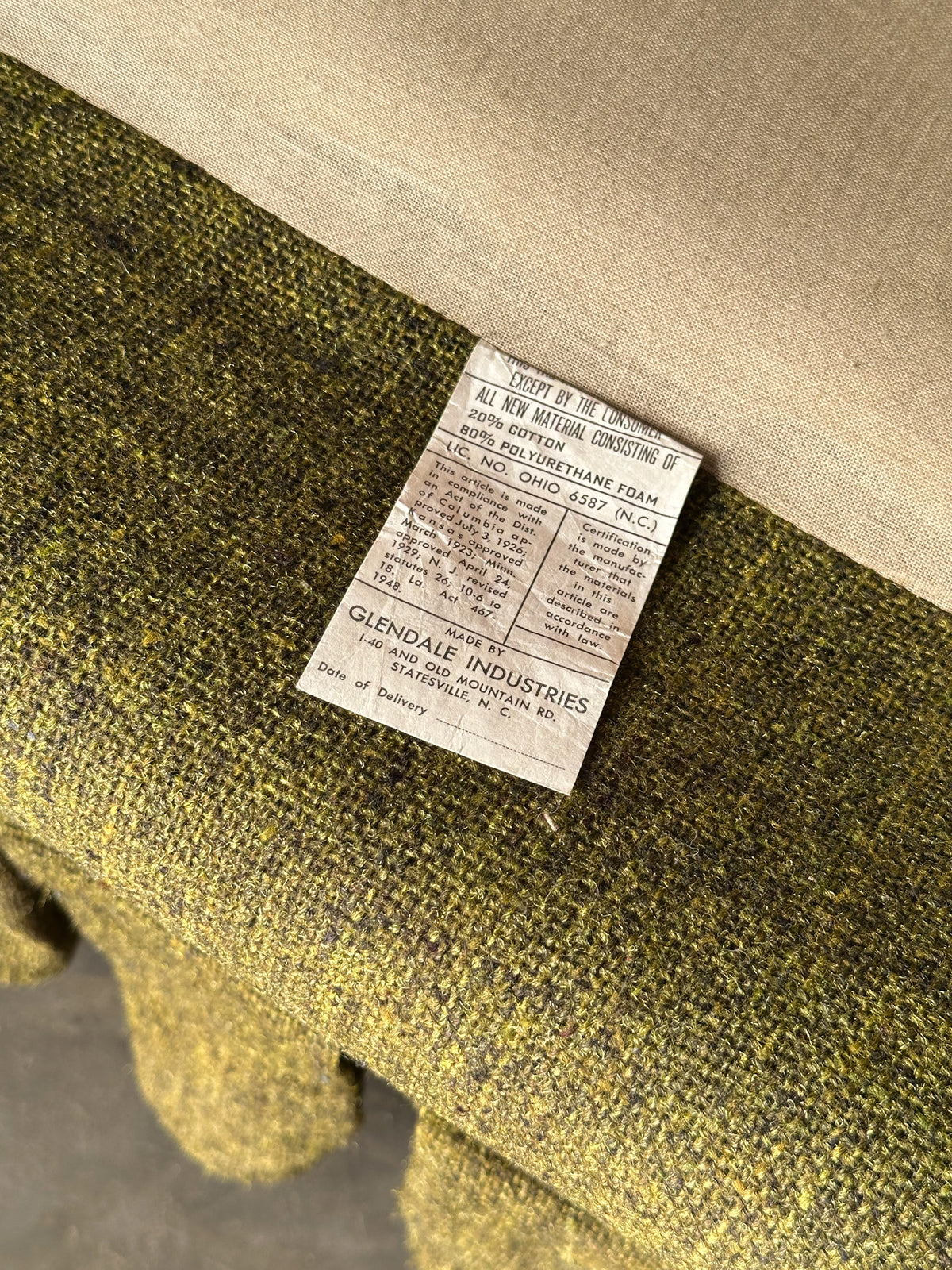 Olive Tweed Swivel Rocker with Patchwork Plaid Upholstery, 1970s