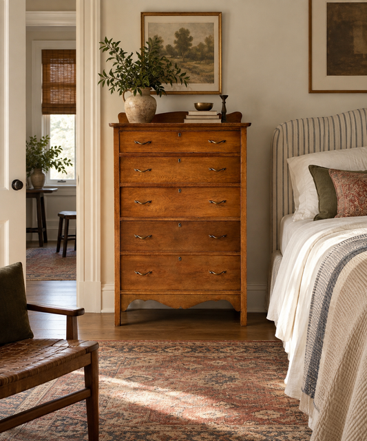 Antique Scalloped Quartersawn Golden Oak Chest of Drawers