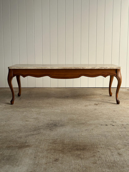 Vintage French Provincial Carved Maple Coffee Table with Marble Top