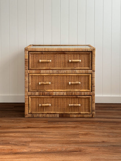 Vintage Woven Rattan Chest of Drawers