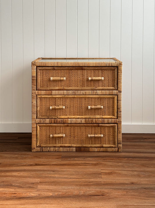 1970s Vintage Woven Rattan Chest of Drawers