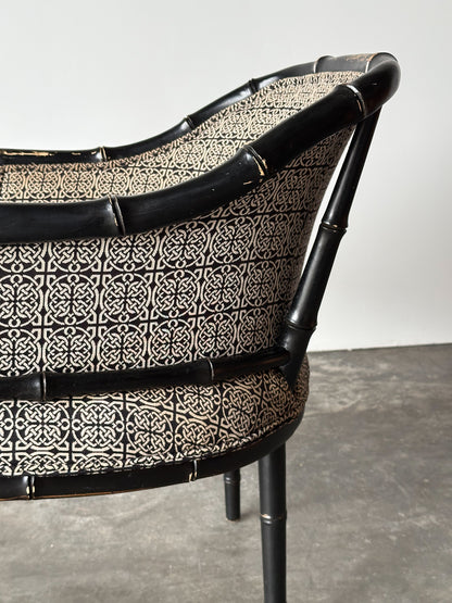 Black Lacquered Faux Bamboo Barrel-Back Armchair, 1980s