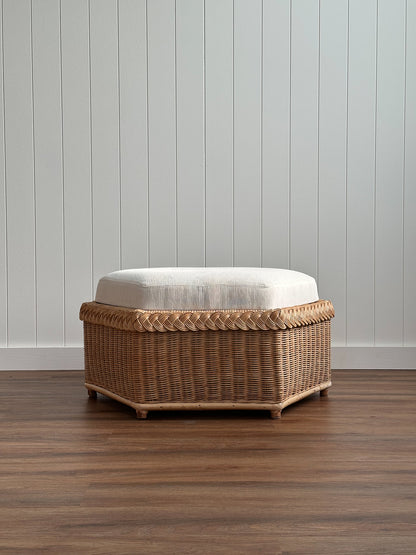 Vintage Brown Jordan Braided Wicker Hexagonal Ottoman