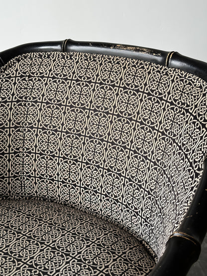 Black Lacquered Faux Bamboo Barrel-Back Armchair, 1980s