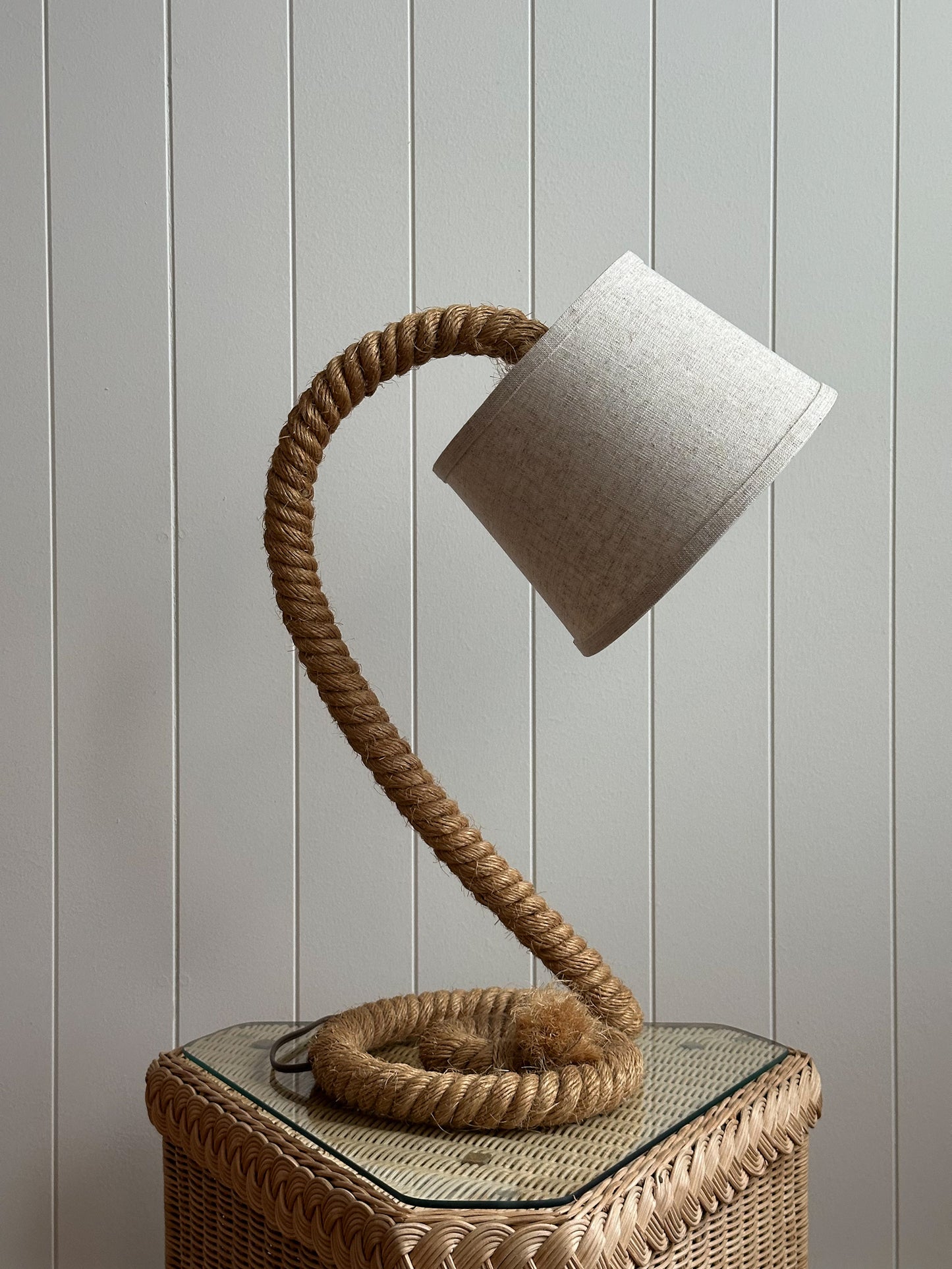 Vintage French Mid-Century Rope Table Lamps, Pair