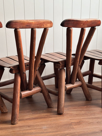 Vintage Brutalist Wood Dining Chairs, Set of 4